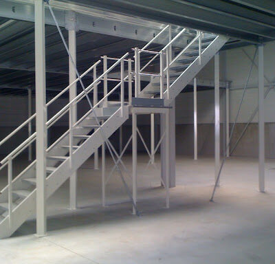 Standard stairs to the storage mezzanine