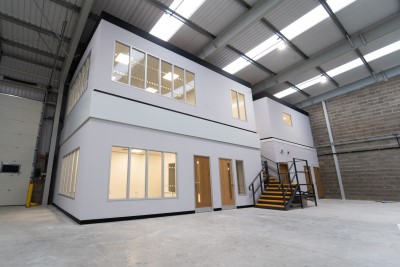 Warehouse mezzanine used to create an office in a warehouse hall