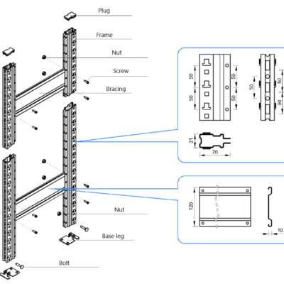 Construction of the frame of the SMK shelf rack