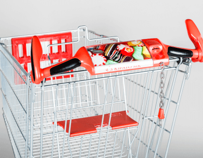 Technibilt Coated Wire Shopping Cart With Red Accents - 38 1/2L x 25 1/8W  x 39 7/8H